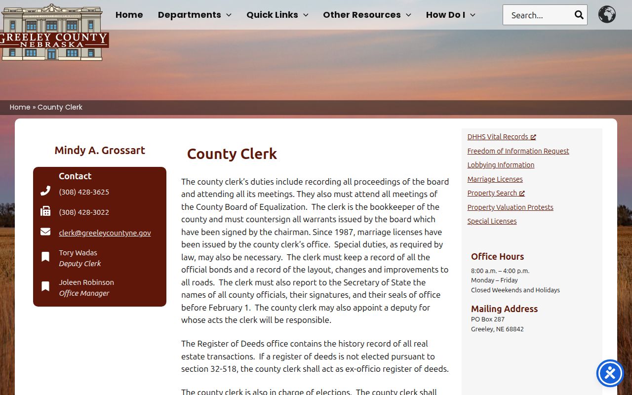 Greeley County warrant records County Clerk contact